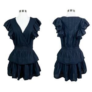 LoveShackFancy | Gwen Black Ruffle Cotton Lace Designer Coquette Mini Dress S
